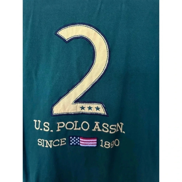 US Polo Assn Women's Green Short Sleeve Button Up Collared Polo Shirt Size Large - Picture 2 of 4